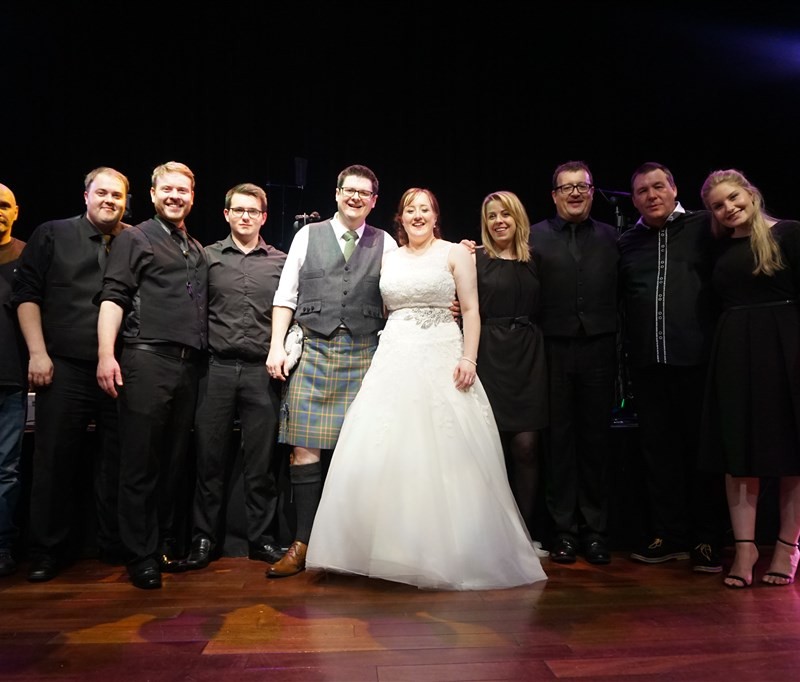Pulse wedding bands Glasgow & Ayrshire pic of bride and groom with the band at Rutherglen Town Hall Glasgow near Glasgow